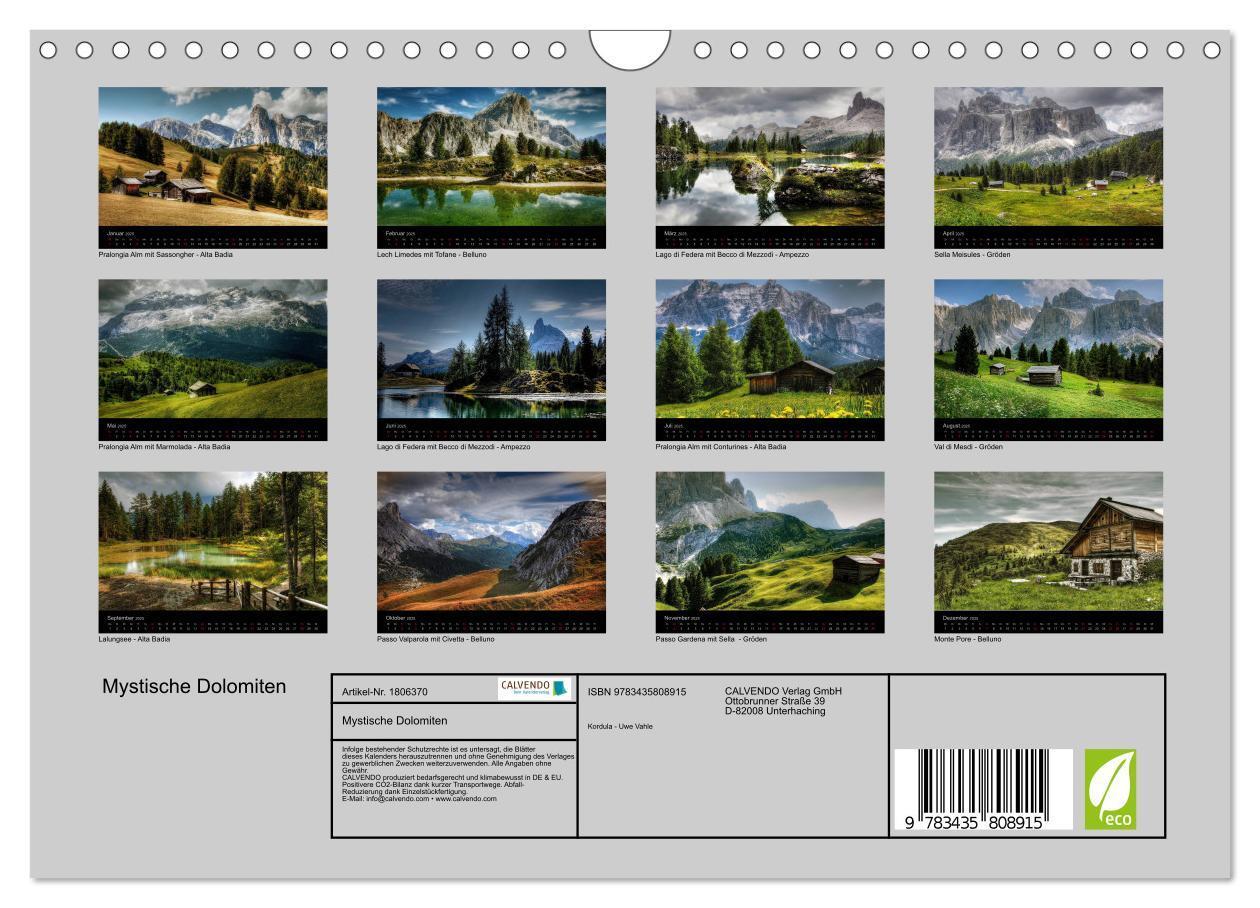 Bild: 9783435808915 | Mystische Dolomiten (Wandkalender 2025 DIN A4 quer), CALVENDO...