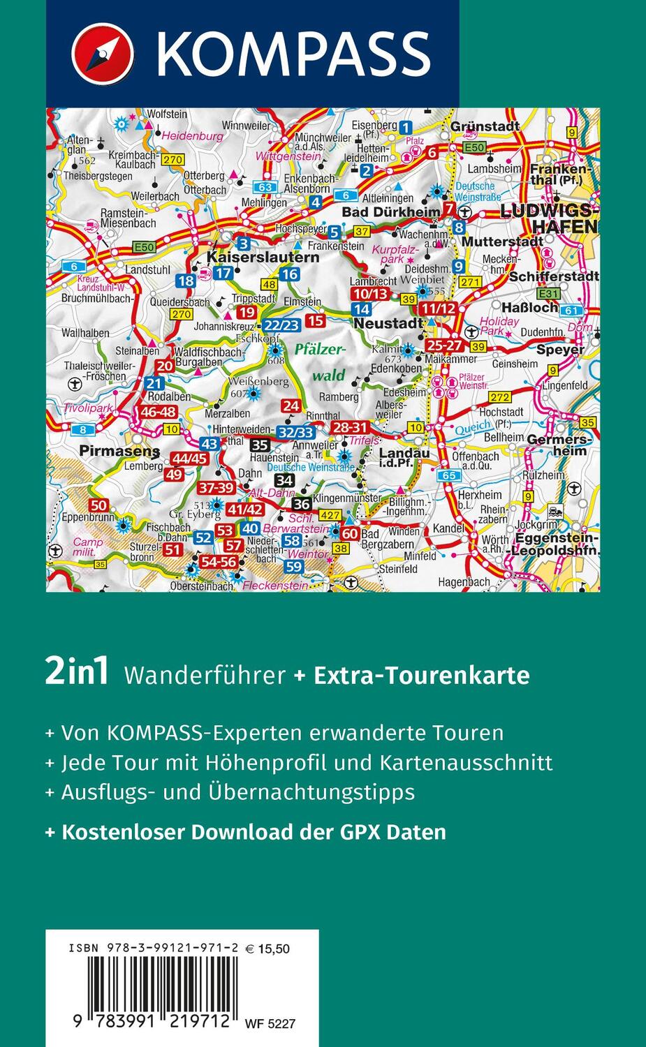 Rückseite: 9783991219712 | KOMPASS Wanderführer Pfälzerwald und Deutsche Weinstraße, 60 Touren...