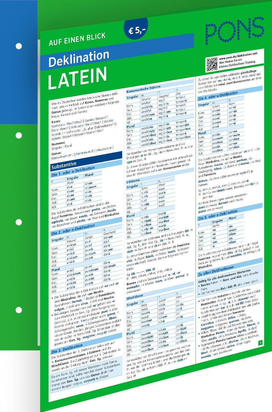 Cover: 9783125624399 | PONS Auf einen Blick Deklination Latein | Taschenbuch | 6 S. | Deutsch