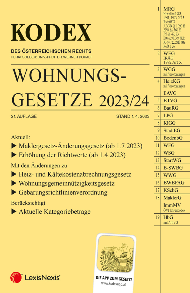 Cover: 9783700780236 | KODEX Wohnungsgesetze 2023/24 - inkl. App | Werner Doralt | Buch