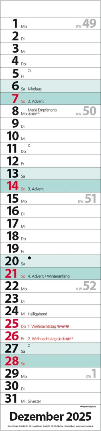 Bild: 9783731879602 | Streifenplaner Compact Türkis 2025 | Verlag Korsch | Kalender | 13 S.