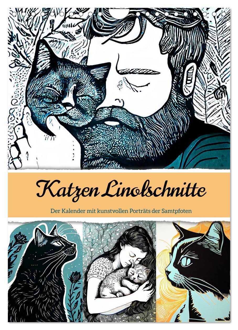 Cover: 9783435886395 | Katzen Linolschnitt - Der Kalender mit kunstvollen Porträts der...