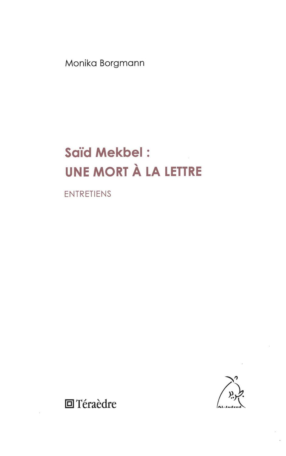 Cover: 9782912868473 | Saïd Mekbel : une mort à la lettre | Monika Borgmann | Taschenbuch