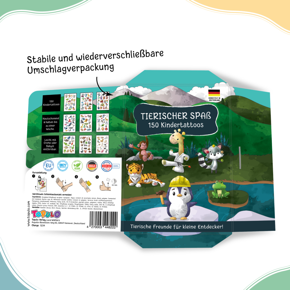 Bild: 4270003448222 | 150 hautfreundliche Kindertattoos - Thema: Tierischer Spaß - 9...