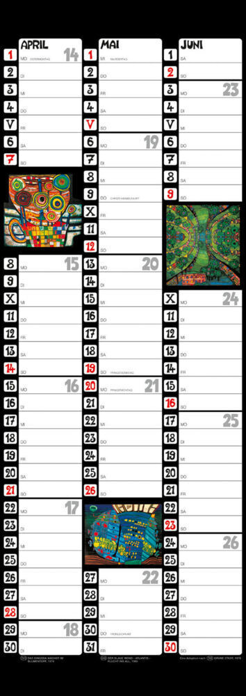 Bild: 9783910430068 | Hundertwasser Streifenkalender Art 2024 | Wörner Verlag GmbH | 6 S.