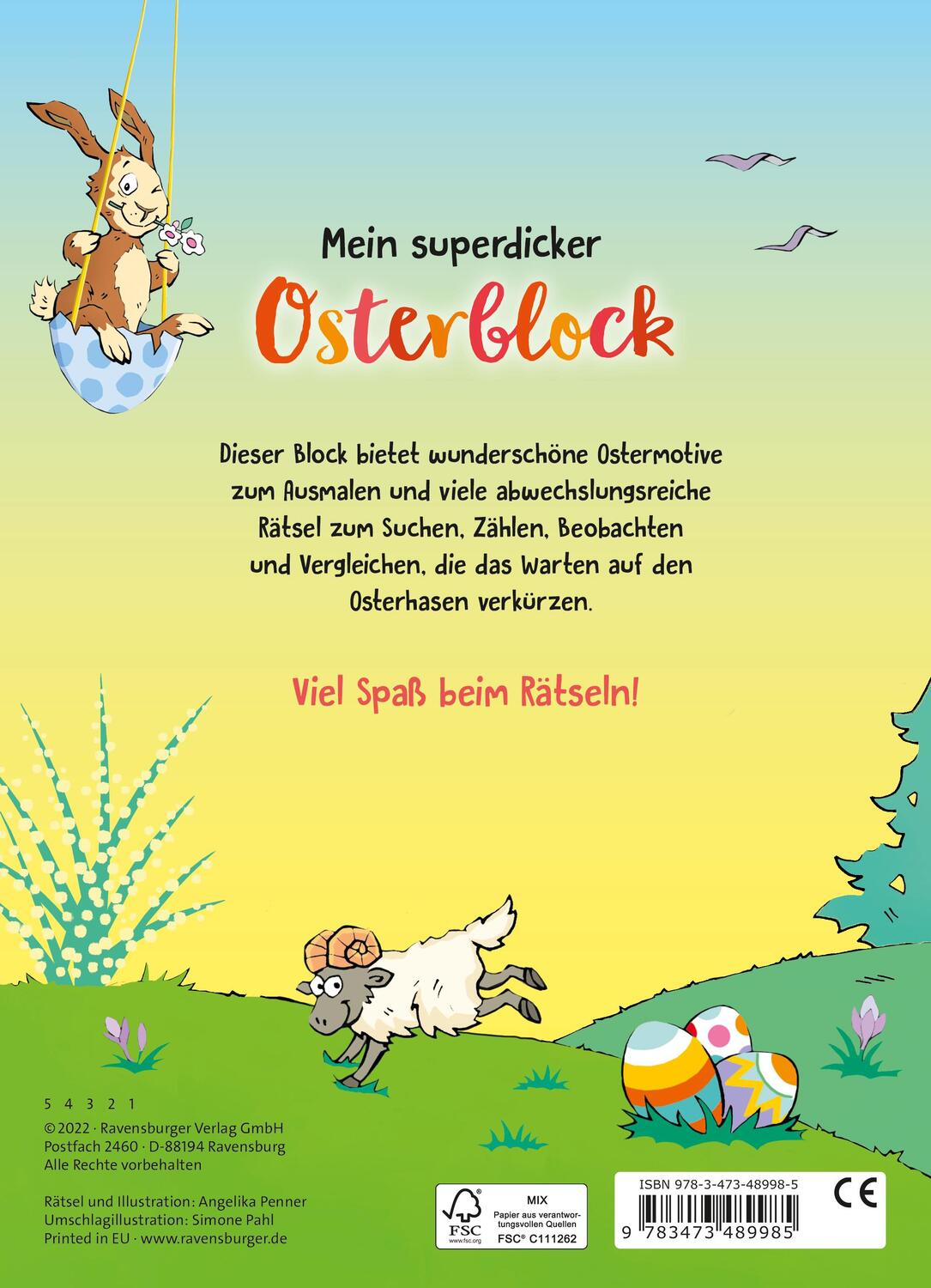 Rückseite: 9783473489985 | Mein superdicker Osterblock | Taschenbuch | 320 S. | Deutsch | 2022
