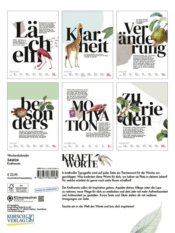 Bild: 9783731872184 | Kraftworte 2024 | Korsch Verlag | Kalender | Spiralbindung | 54 S.