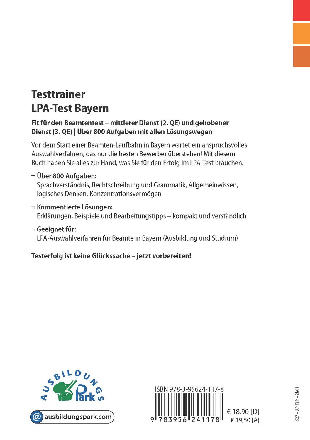 Rückseite: 9783956241178 | Testtrainer LPA-Test Bayern | Kurt Guth (u. a.) | Taschenbuch | 322 S.