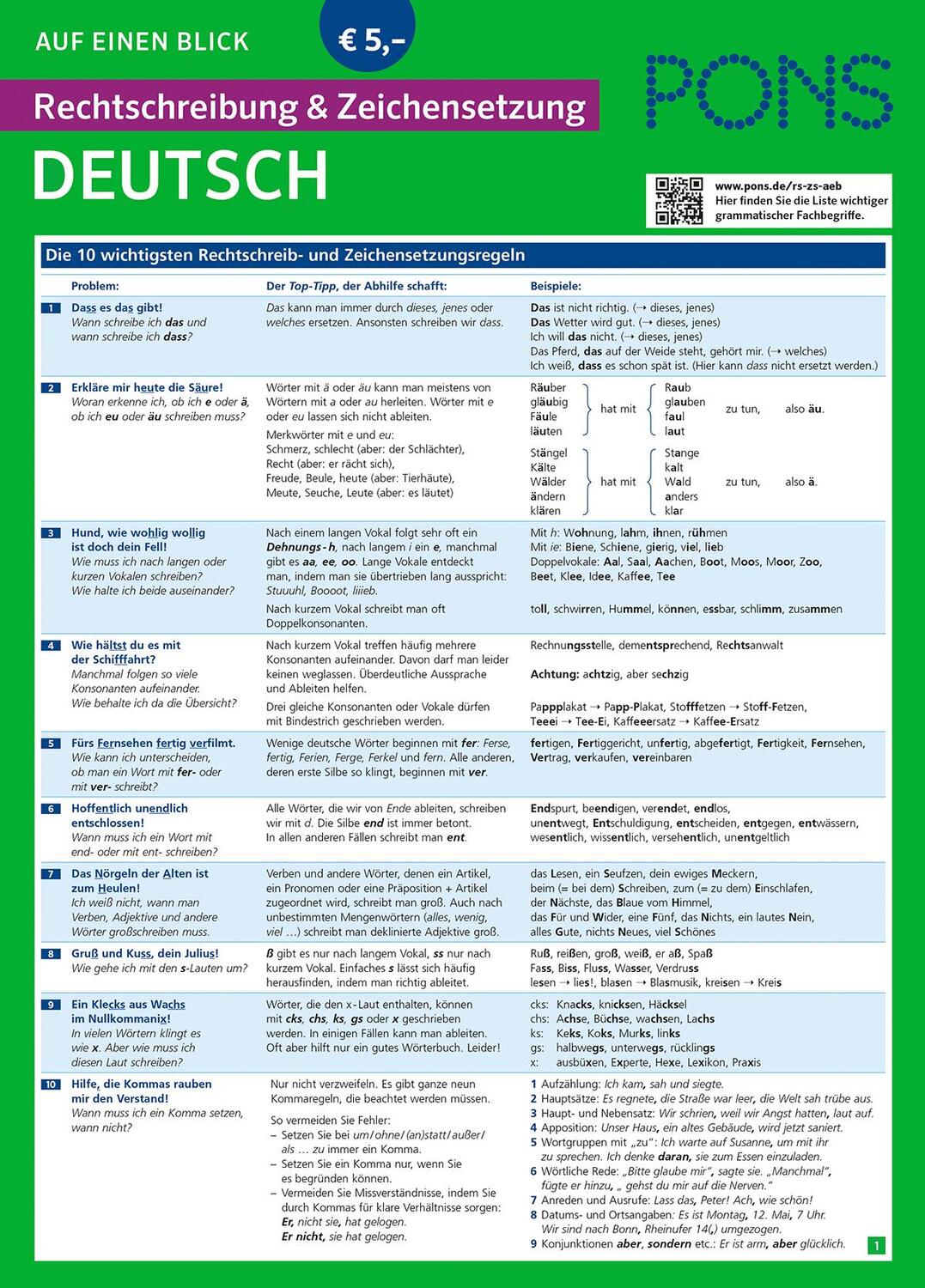 Cover: 9783125626997 | PONS Rechtschreibung &amp; Zeichensetzung auf einen Blick Deutsch | Röhe