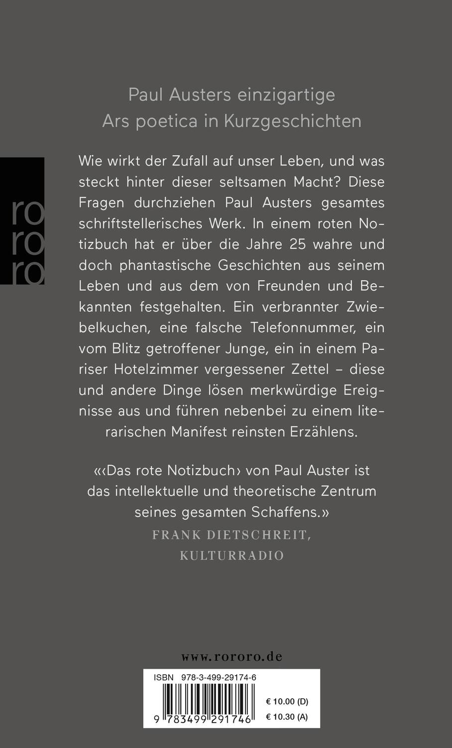 Rückseite: 9783499291746 | Das rote Notizbuch | Wahre Geschichten | Paul Auster | Taschenbuch