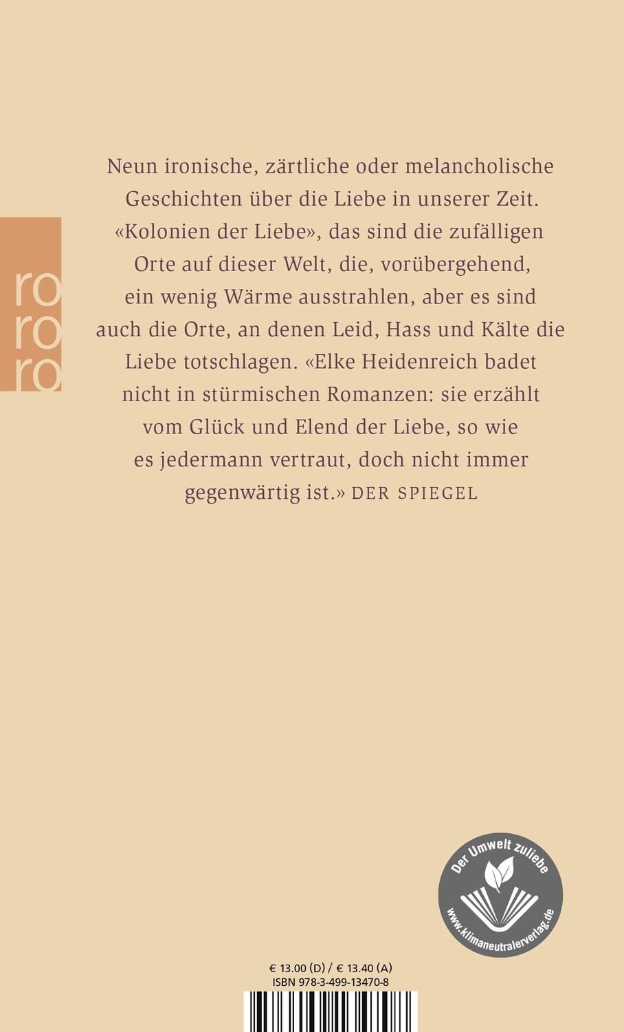 Rückseite: 9783499134708 | Kolonien der Liebe | Elke Heidenreich | Taschenbuch | Deutsch | 1994