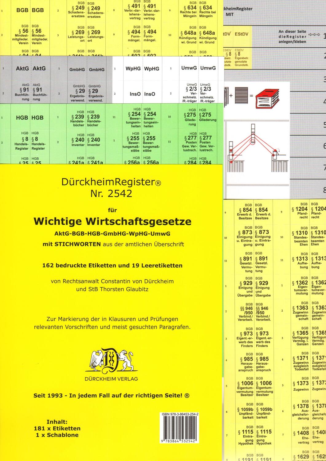 Cover: 9783864532542 | DürckheimRegister® WICHTIGE WIRTSCHAFTSGESETZE (BGB, HGB, GmbHG,...