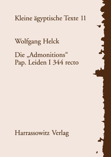 Cover: 9783447034395 | Die "Admonitions" | Pap. Leiden I 344 recto | Wolfgang Helck | Buch