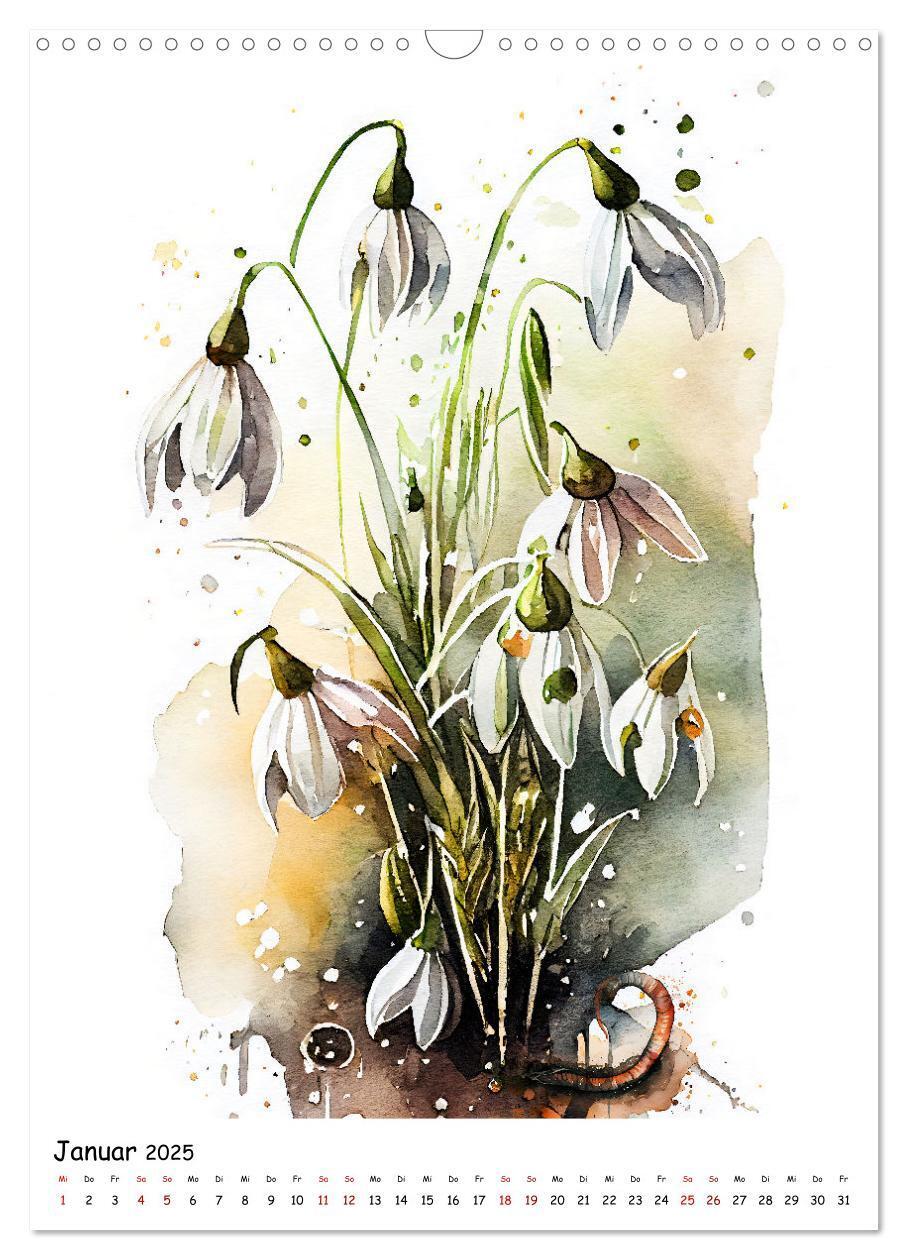 Bild: 9783435883189 | Aquarellmalerei - Blumen und Tiere im Garten (Wandkalender 2025 DIN...