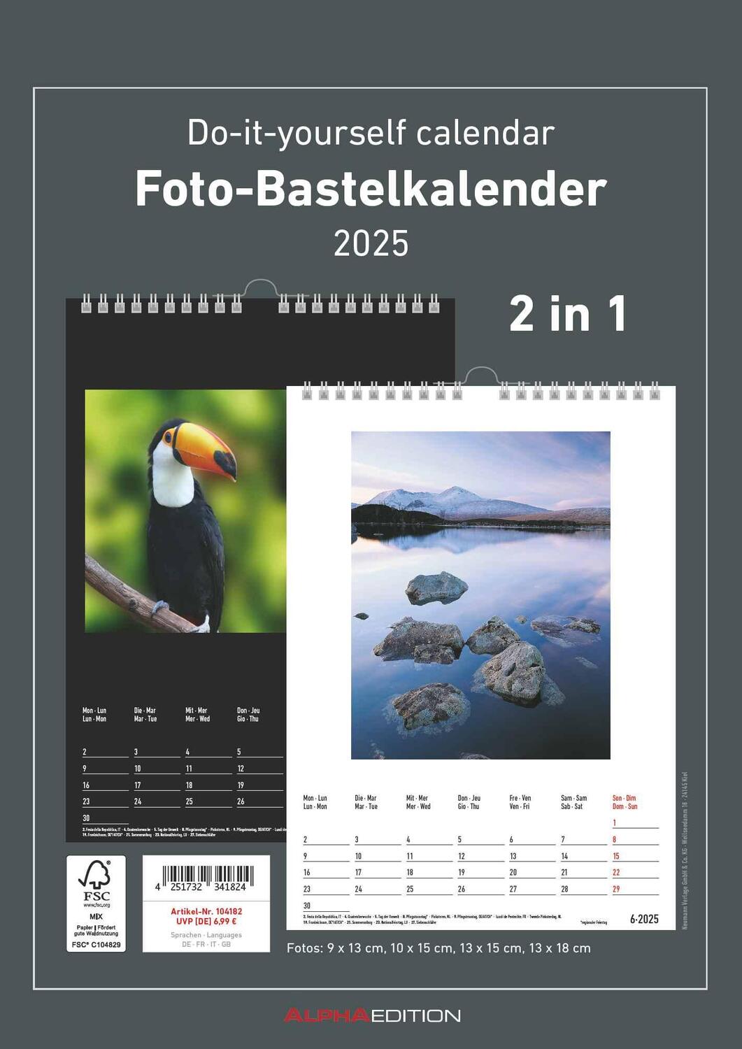 Cover: 4251732341824 | Foto-Bastelkalender 2025 - 2 in 1: schwarz und weiss - 21 x 29,7 -...