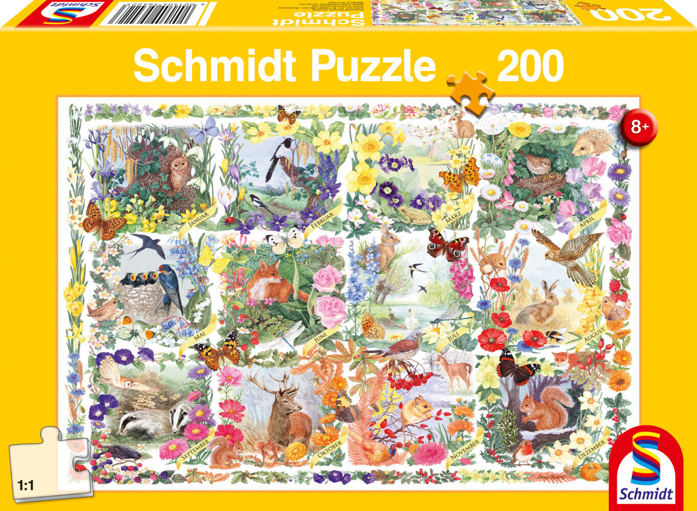 Cover: 4001504564223 | Mit Tieren und Blumen durch die Jahreszeiten. Kinderpuzzle 200 Teile