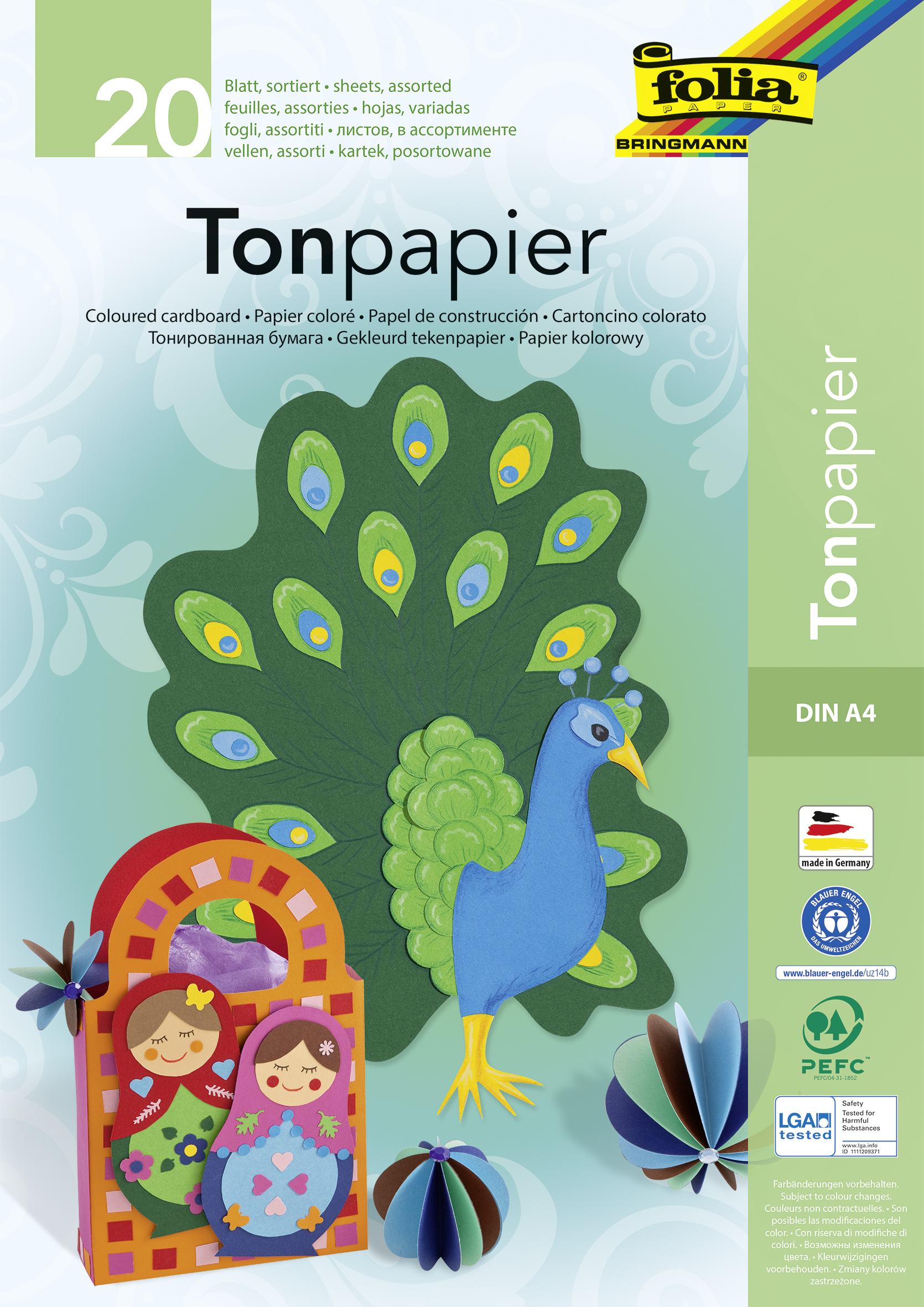 Cover: 4001868006001 | Folia Tonpapierblock 130g/m² DIN A4, 20 Blatt, 10-farbig sortiert