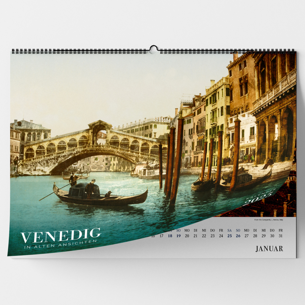 Cover: 9783968491585 | Venedig in alten Ansichten. Wandkalender 2025 | Photochrom-Aufnahmen