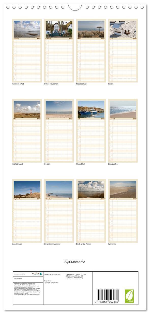 Bild: 9783457107331 | Familienplaner 2025 - Sylt-Momente mit 5 Spalten (Wandkalender, 21...