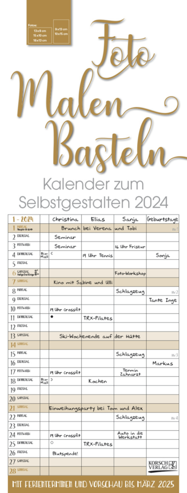 Cover: 9783731871149 | Foto-Malen-Basteln Familientimer gold 2024 | Korsch Verlag | Kalender