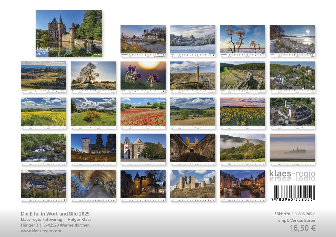 Rückseite: 9783965352056 | Die Eifel in Wort und Bild 2025 Bildkalender A4 quer, 28 Bilder auf...