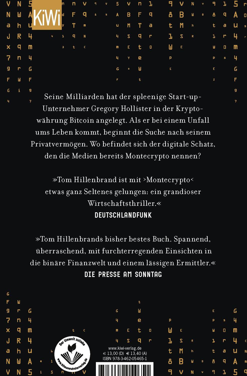 Rückseite: 9783462054651 | Montecrypto | Thriller | Tom Hillenbrand | Taschenbuch | Deutsch