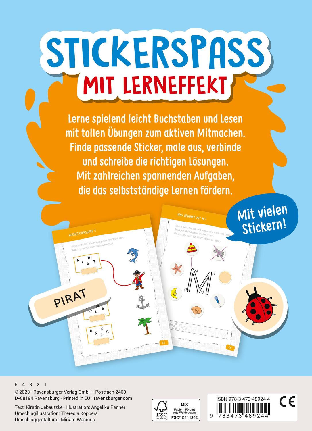 Rückseite: 9783473489244 | Ravensburger Mein Stickerrätselblock: Buchstaben für Kinder ab 5...
