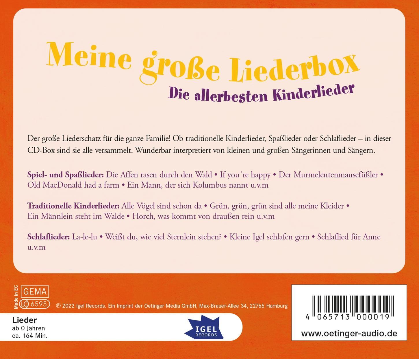 Rückseite: 4065713000019 | Meine große Liederbox | Die allerbesten Kinderlieder | Audio-CD | 2022