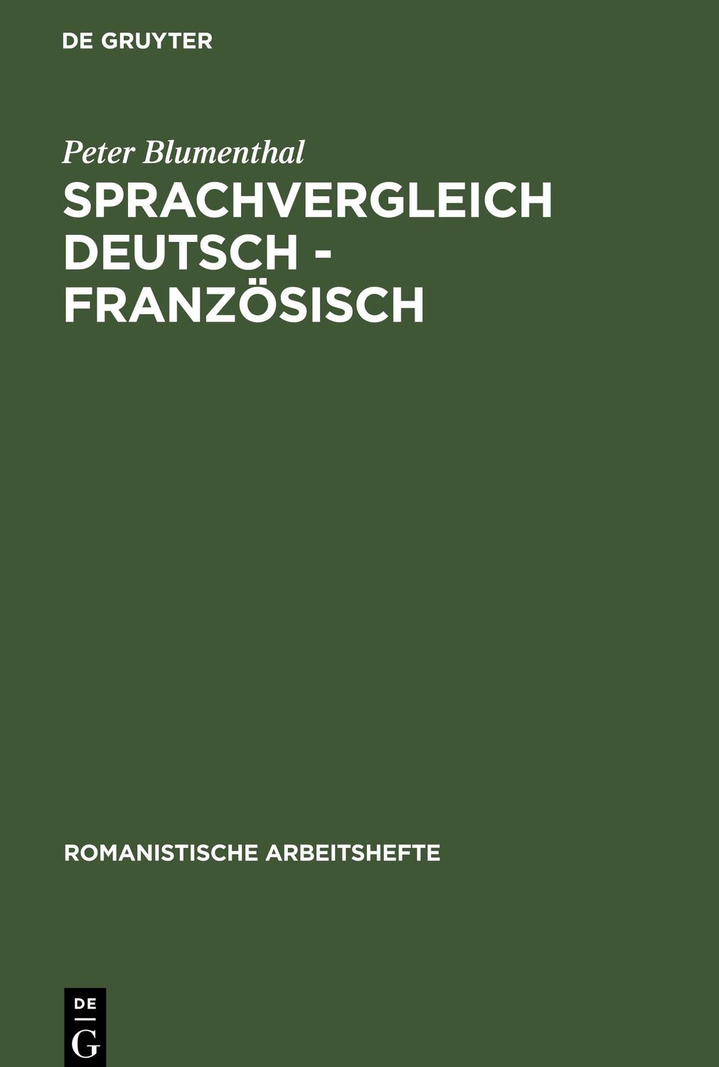 Cover: 9783484540293 | Sprachvergleich Deutsch - Französisch | Peter Blumenthal | Buch | VII
