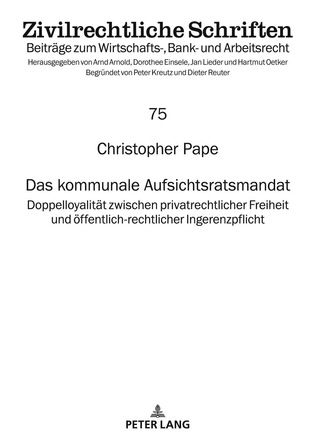 Cover: 9783631813157 | Das kommunale Aufsichtsratsmandat | Christopher Pape | Buch | Deutsch