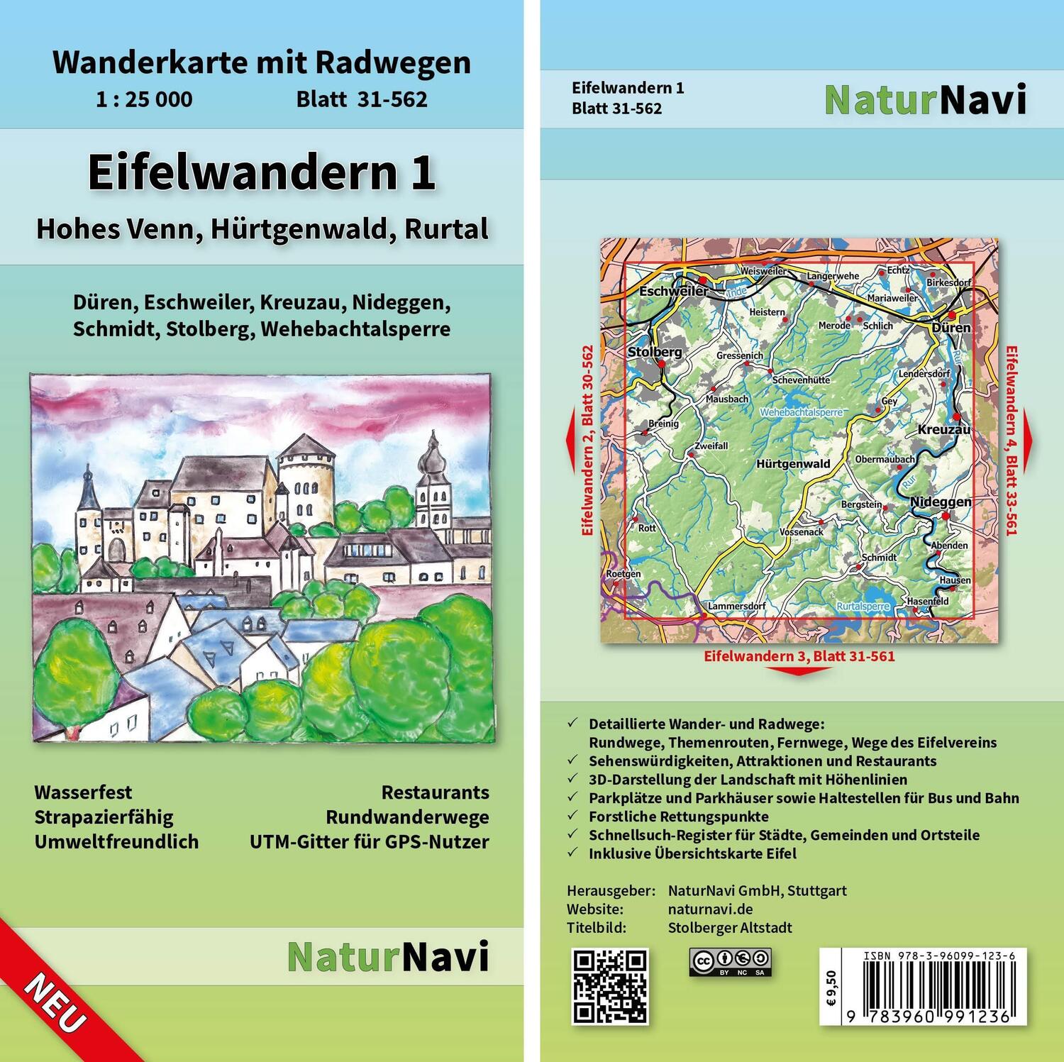 Cover: 9783960991236 | Eifelwandern 1 - Hohes Venn, Hürtgenwald, Rurtal 1 : 25 000 | 2 S.