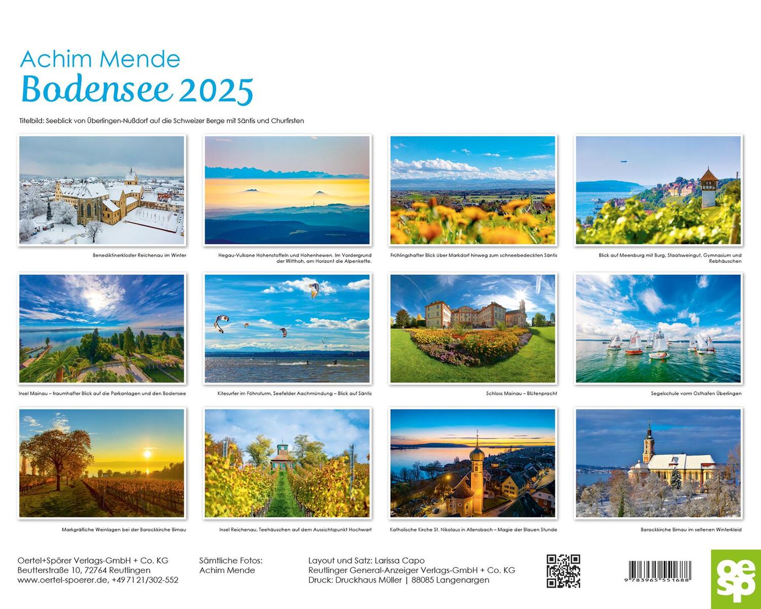 Rückseite: 9783965551688 | Bodensee 2025 | Achim Mende | Kalender | Vorlagebögen | 13 S. | 2025