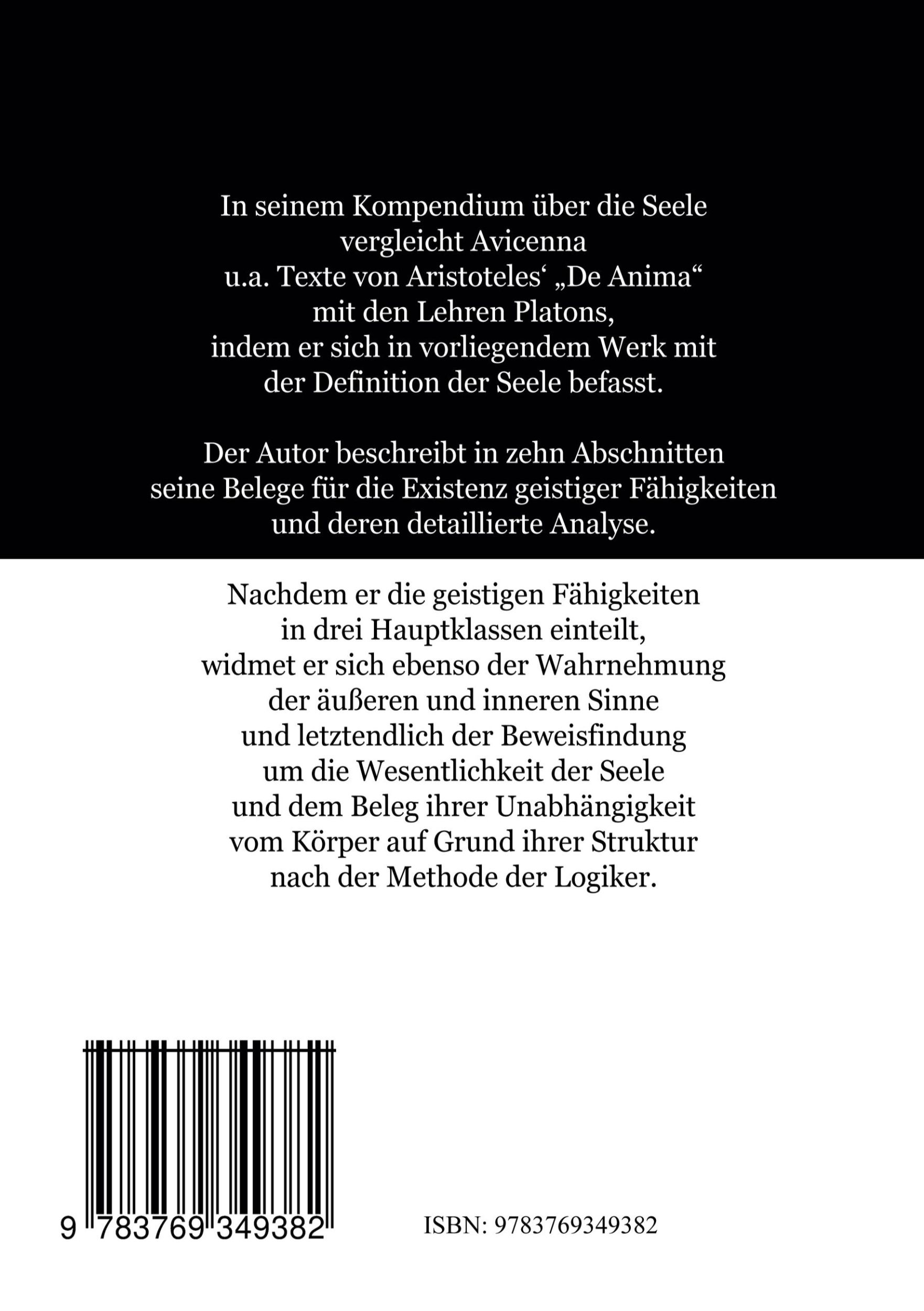 Rückseite: 9783769349382 | Ein Kompendium über die Seele | AVICENAS ANGEBOT an den PRINZEN | Buch