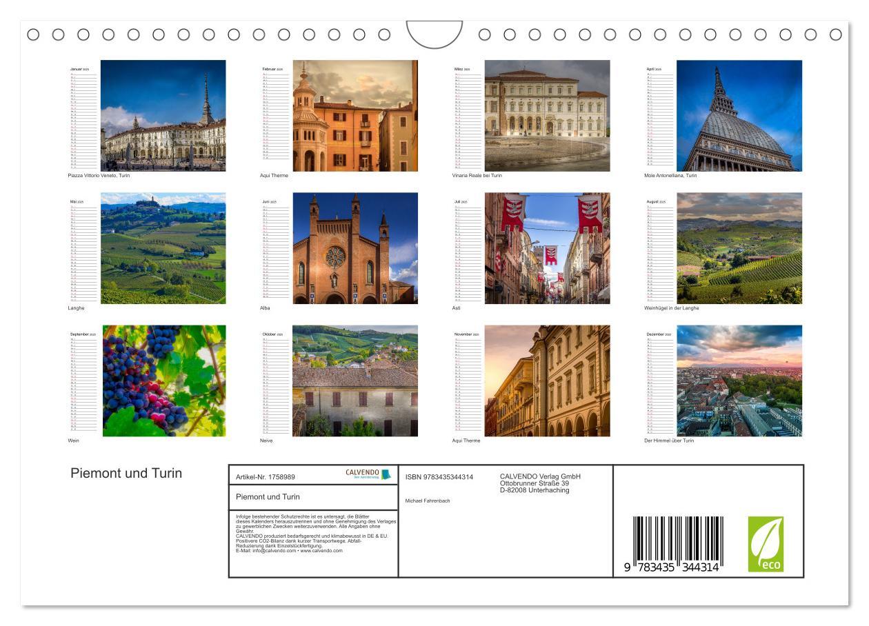 Bild: 9783435344314 | Piemont und Turin (Wandkalender 2025 DIN A4 quer), CALVENDO...