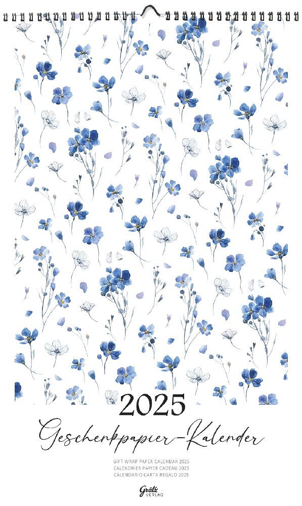 Cover: 9783911060035 | Geschenkpapierkalender 2025, Blaue Blumen | Sophia Drescher | Kalender