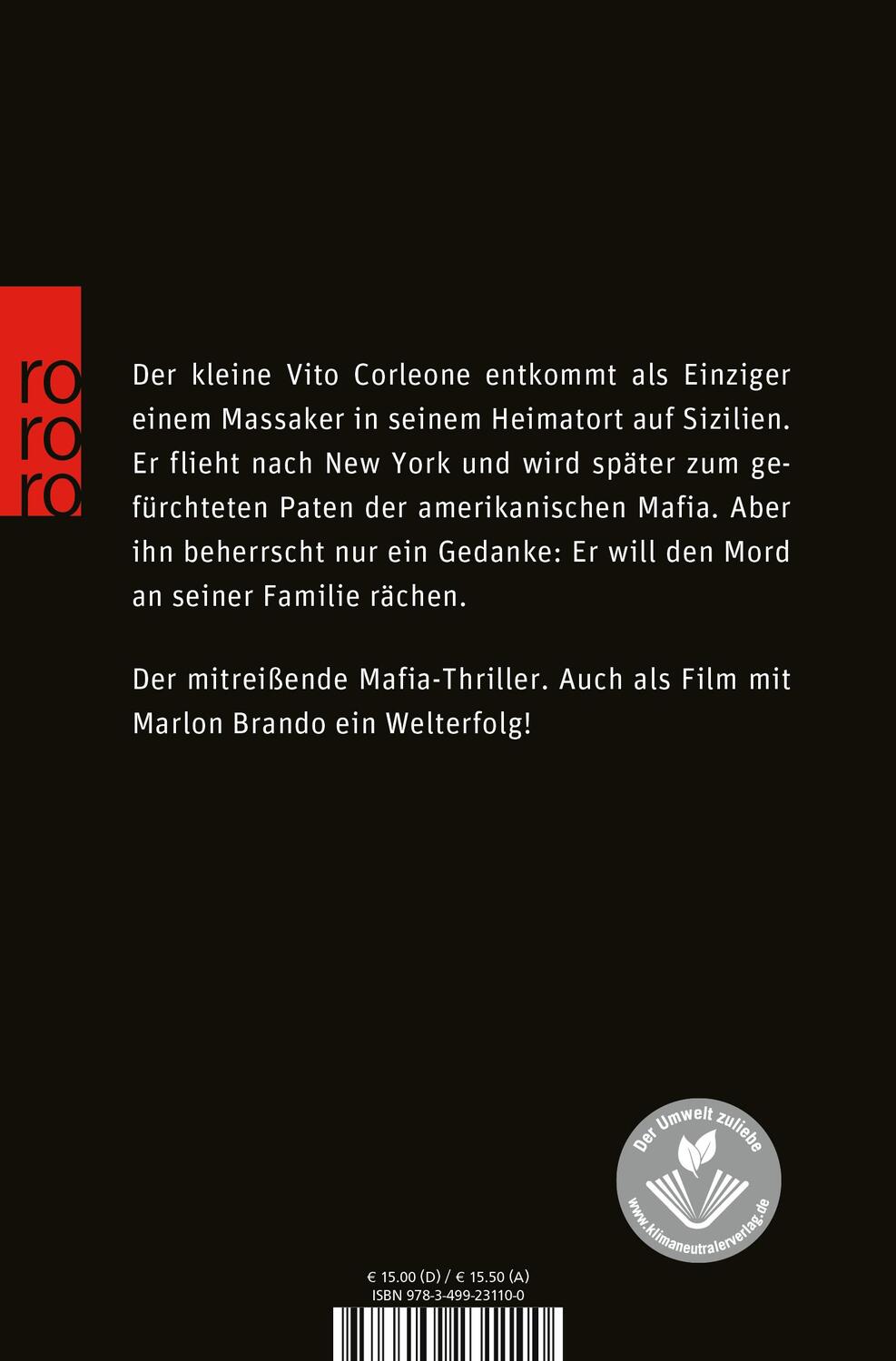 Rückseite: 9783499231100 | Der Pate | Mario Puzo | Taschenbuch | Deutsch | 2001