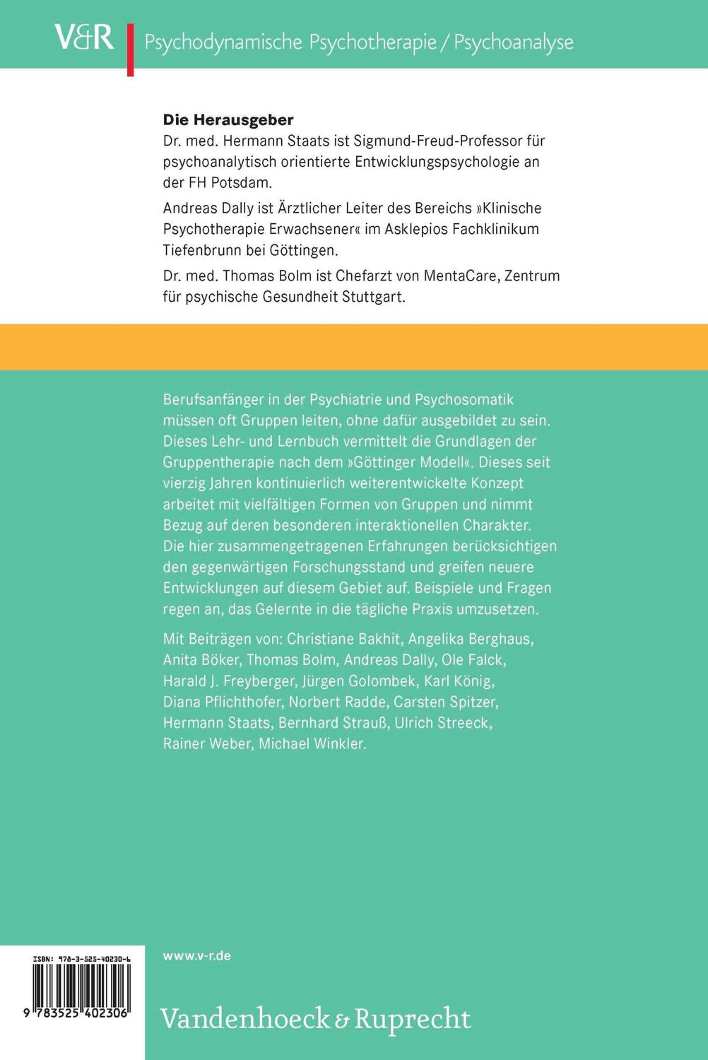 Rückseite: 9783525402306 | Gruppenpsychotherapie und Gruppenanalyse | Hermann Staats (u. a.)