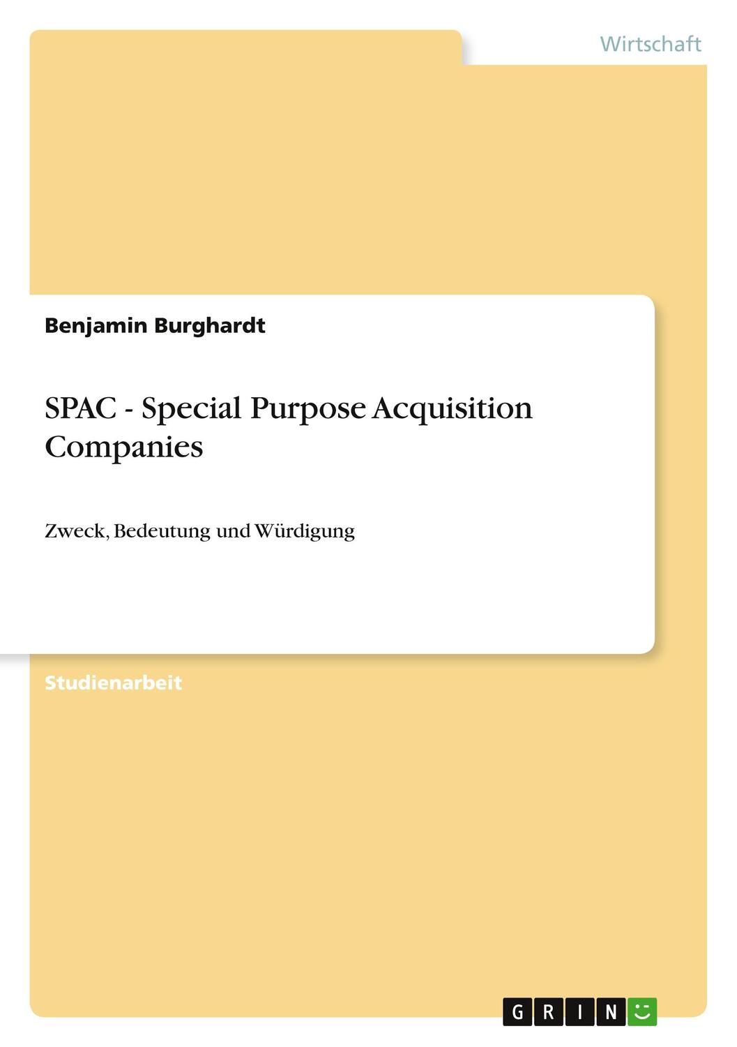 Cover: 9783640534241 | SPAC - Special Purpose Acquisition Companies | Benjamin Burghardt