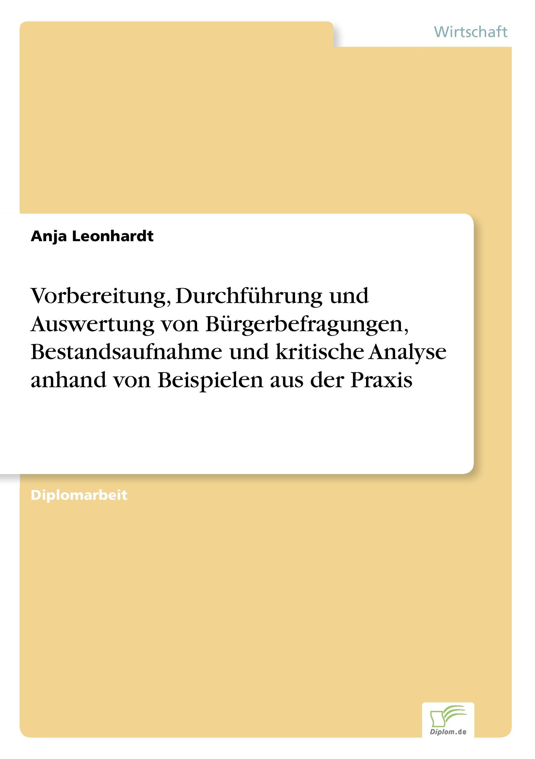 Cover: 9783838630168 | Vorbereitung, Durchführung und Auswertung von Bürgerbefragungen,...