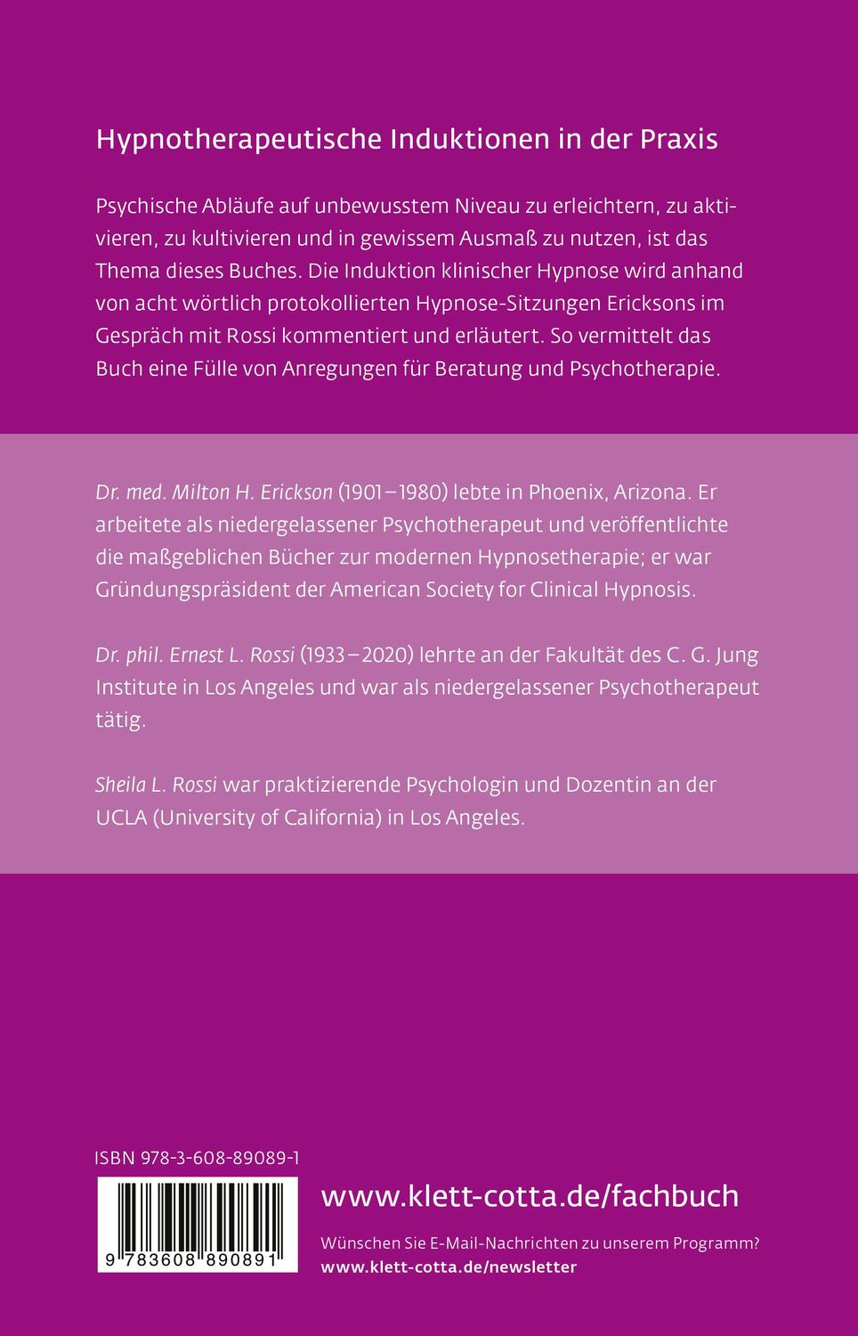 Rückseite: 9783608890891 | Hypnose (Leben lernen, Bd. 35) | Milton H. Erickson (u. a.) | Buch