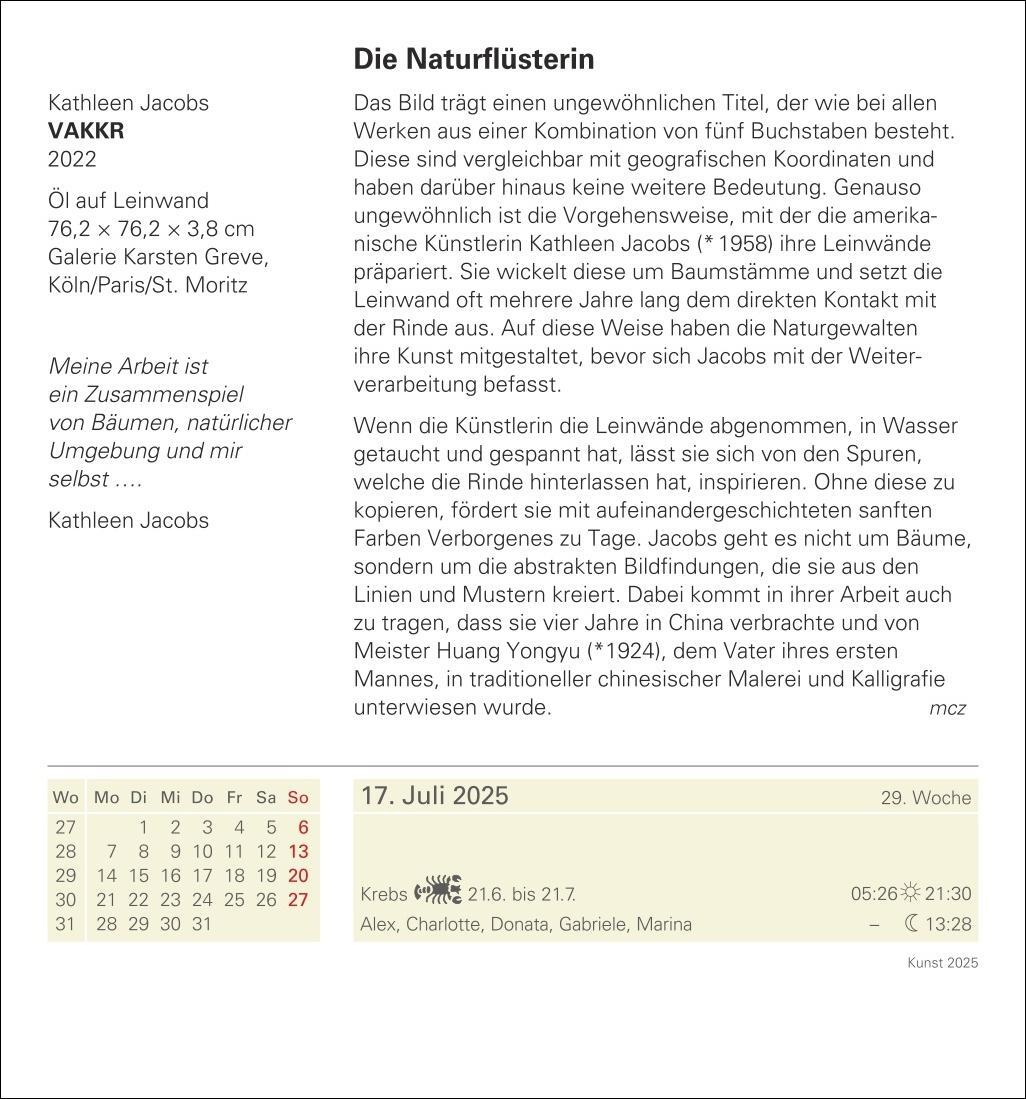 Bild: 9783840033322 | Kunst Tagesabreißkalender 2025 - Kulturkalender - Künstler, Werke,...