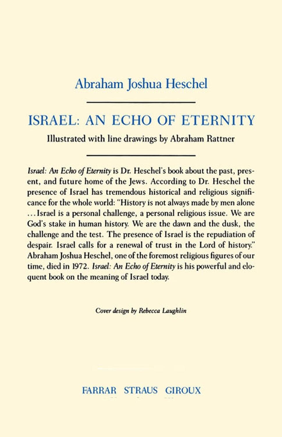 Rückseite: 9780374507404 | Israel | An Echo of Eternity | Abraham Joshua Heschel | Taschenbuch