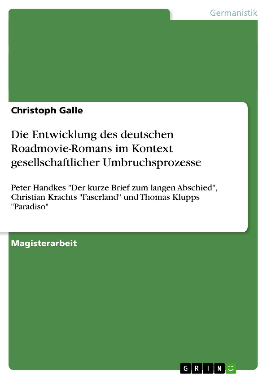 Cover: 9783656513193 | Die Entwicklung des deutschen Roadmovie-Romans im Kontext...