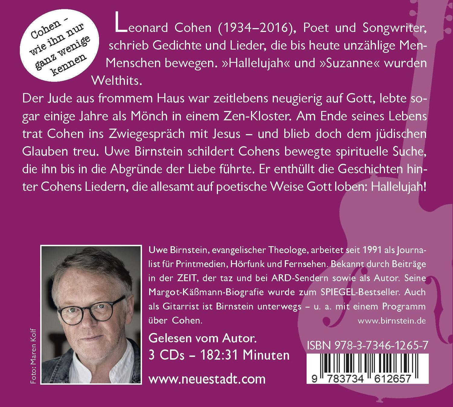 Rückseite: 9783734612657 | »Hallelujah«, Leonard Cohen! | Uwe Birnstein | Audio-CD | 3 Audio-CDs