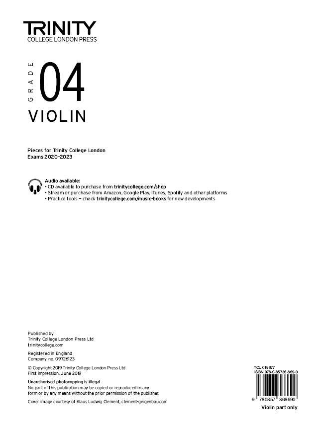 Cover: 9780857368690 | Trinity Violin 2020-2023. Grade 4 Part | Trinity College London | 2019