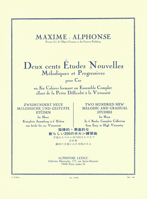 Cover: 9790046167201 | 200 études nouvelles vol.2 40 études faciles pour cor | Alphonse
