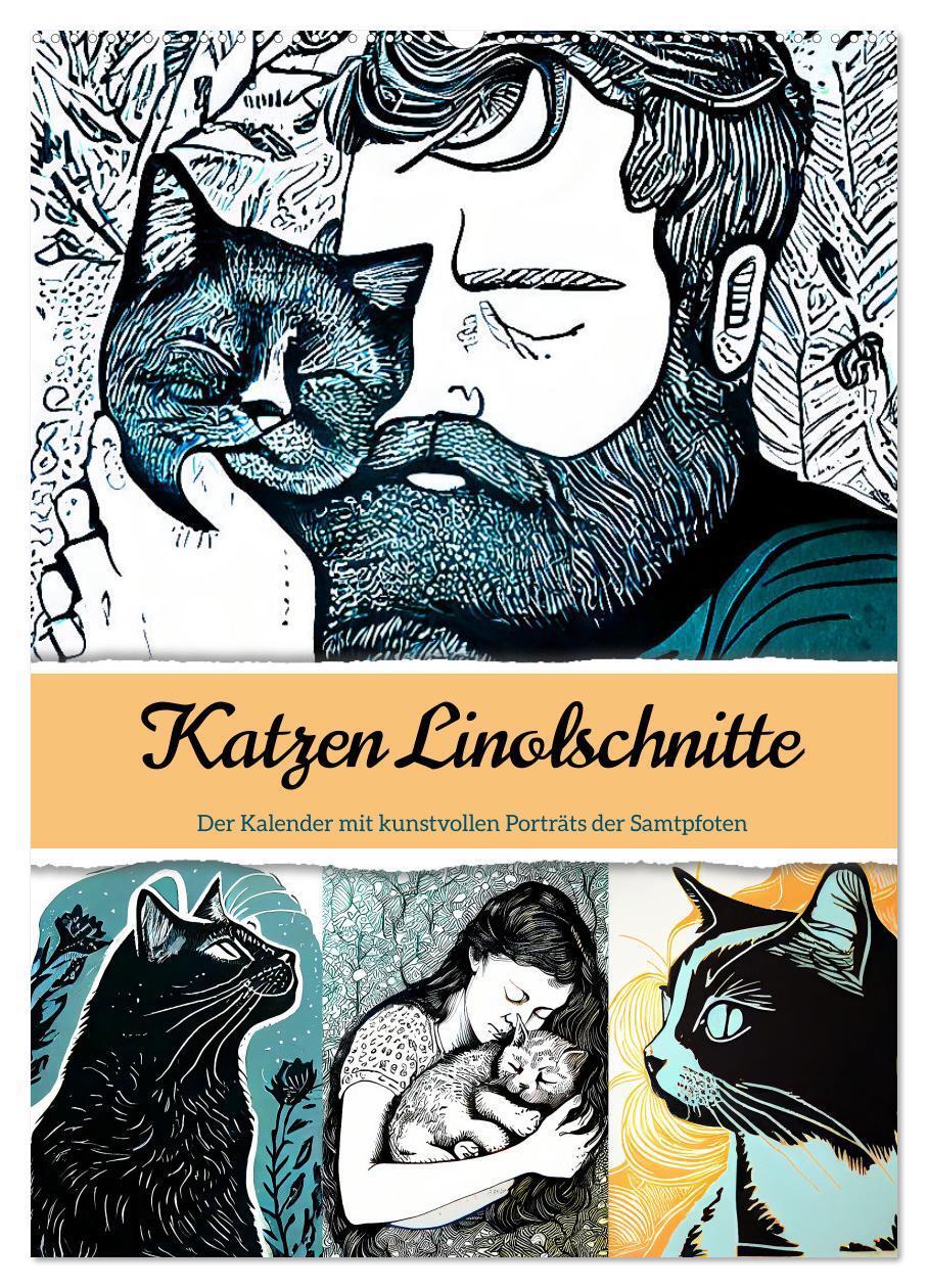 Cover: 9783675416239 | Katzen Linolschnitt - Der Kalender mit kunstvollen Porträts der...