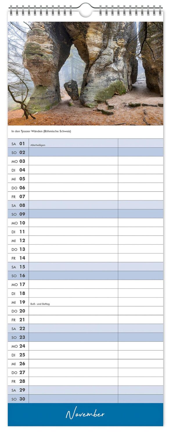 Bild: 9783910680739 | Küchenkalender Sächsische Schweiz 2025 | 15 x 40 cm weißes Kalendarium