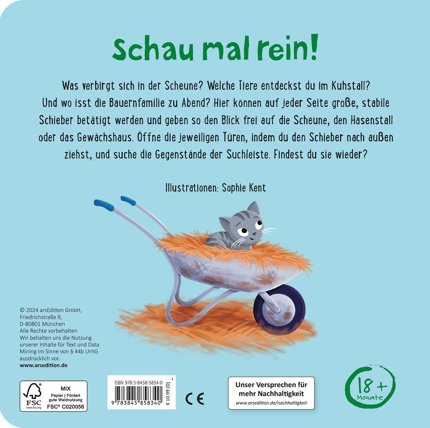 Rückseite: 9783845858340 | Schau rein! Was ist los auf dem Bauernhof? | Mit spannenden Schiebern