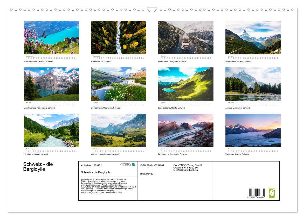 Bild: 9783435054862 | Schweiz - die Bergidylle (Wandkalender 2025 DIN A2 quer), CALVENDO...